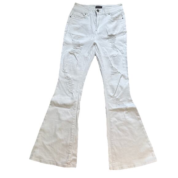 Michelle Ferrar white Distressed Jeans Flare Size 9 - Picture 1 of 7